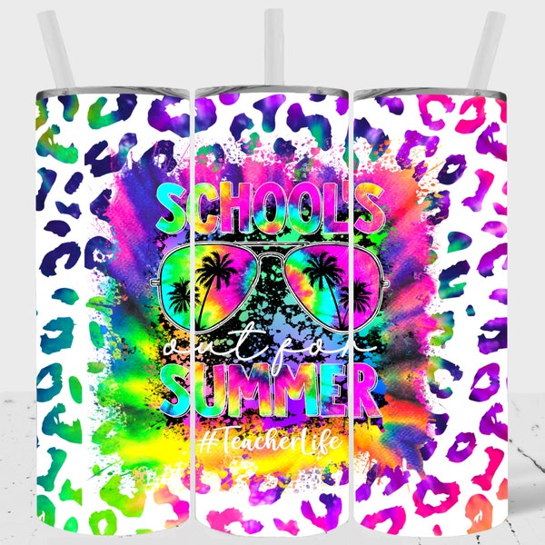 Summer Teacher tumbler wrap PNG 20oz skinny Teacher tumbler sublimation waterslide Png wrap Schools Out For Summer download commercial use