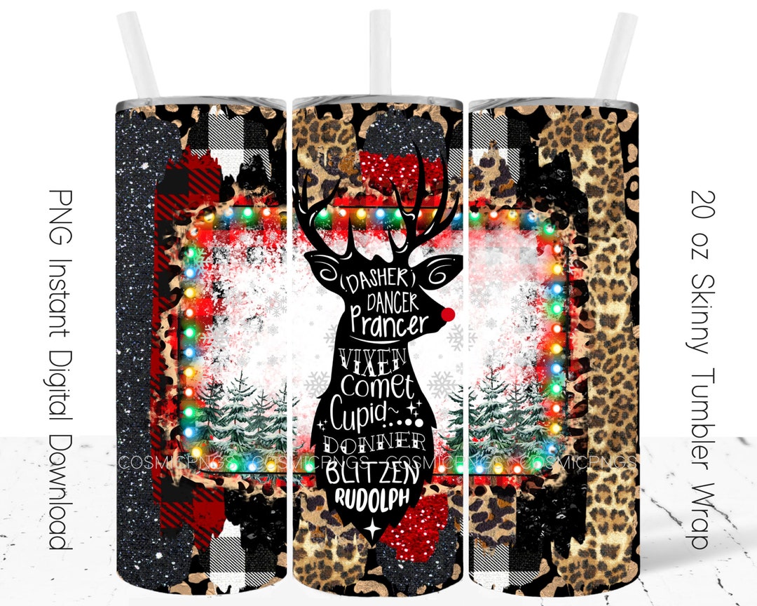 Christmas Tumbler Wrap Sublimation PNG 20 Oz Rudolf Reindeer Names ...
