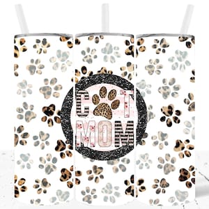 Gobelet emballé pour maman avec chat, 20 oz, sublimation PNG minceur, chat léopard, gobelet emballage design pour maman, téléchargement à usage commercial