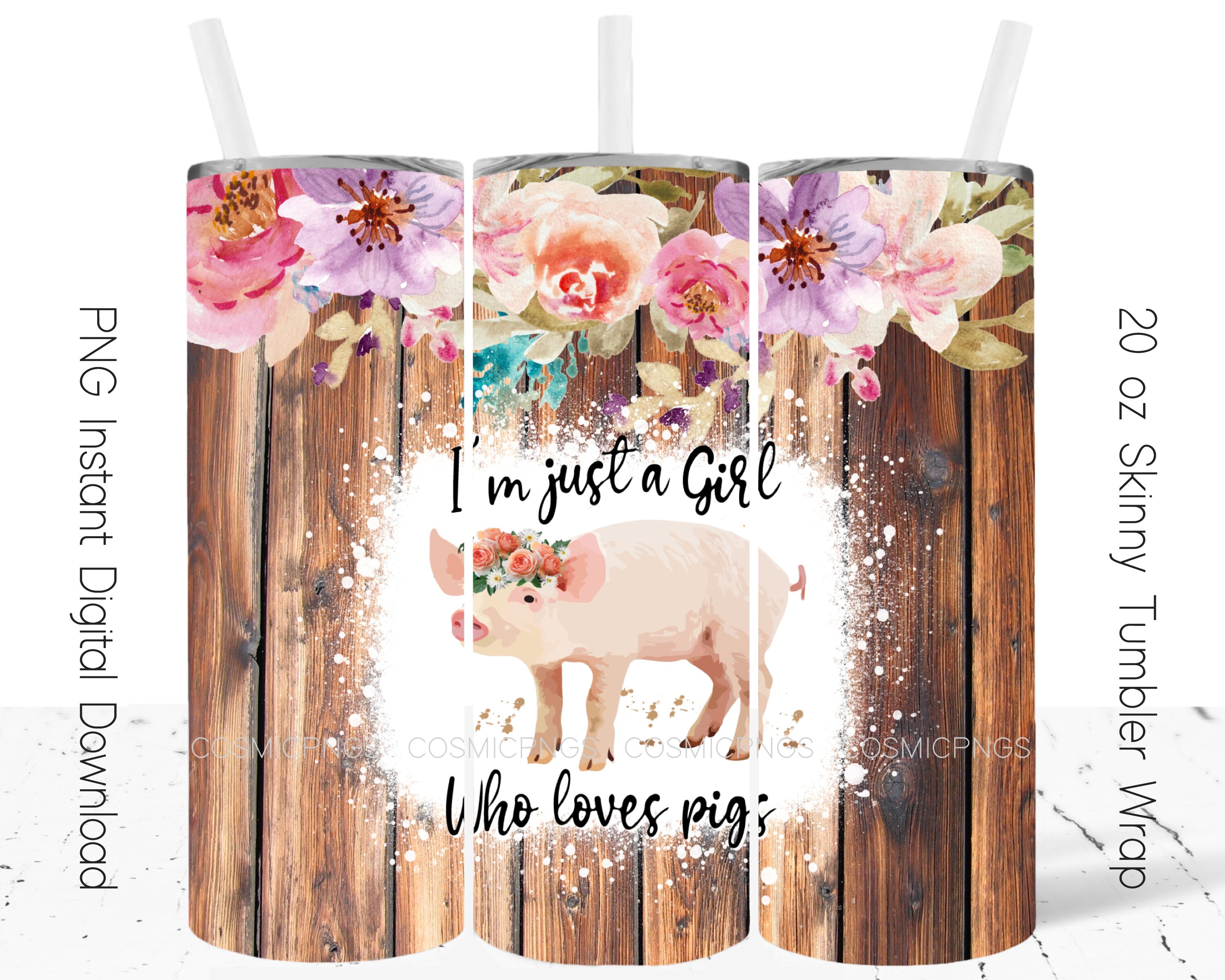 Pig 40oz Wrap Watercolor 40 oz Tumbler Wrap Template PNG 40 oz Skinny  Tumbler Sublimation 40oz wrap Just a girl who loves pigs