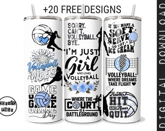 Girls Volleyball Tumbler Wrap: 20oz Skinny Sublimation Design (PNG Digital Download)