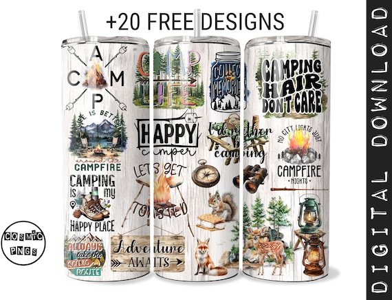 Camping Tumbler Wrap Design: Camp Life, Adventure (PNG Digital Download)