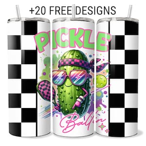 Divertente bicchiere da pickleball in formato PNG con design a sublimazione, sottile, 20 once, download digitale