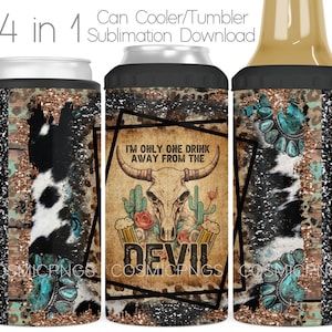 Glacière Western 4 en 1 Sublimation Wrap Design PNG Turquoise léopard Bull Skull Impertinent Glacière 4 en 1 Tumbler Cup Full Wrap Musique country