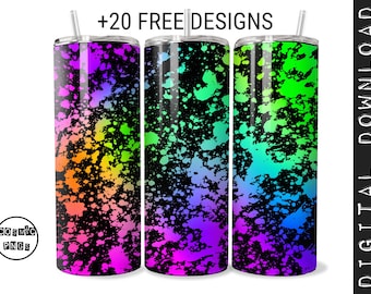 Neon Paint Splatter Tumbler Wrap: 20oz Skinny Sublimation Design (PNG Digital Download)