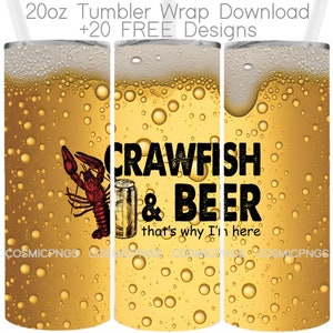 Copo de lagostim e cerveja, Louisiana, Nova Orleans, Mardi Gras para homens, Southern, 20oz, copo, PNG, sublimação, design de copo de lagostim, ferver