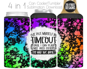 Funny Mom Timeout 4-in-1 Can Cooler Sublimation Design (PNG Digital Download)