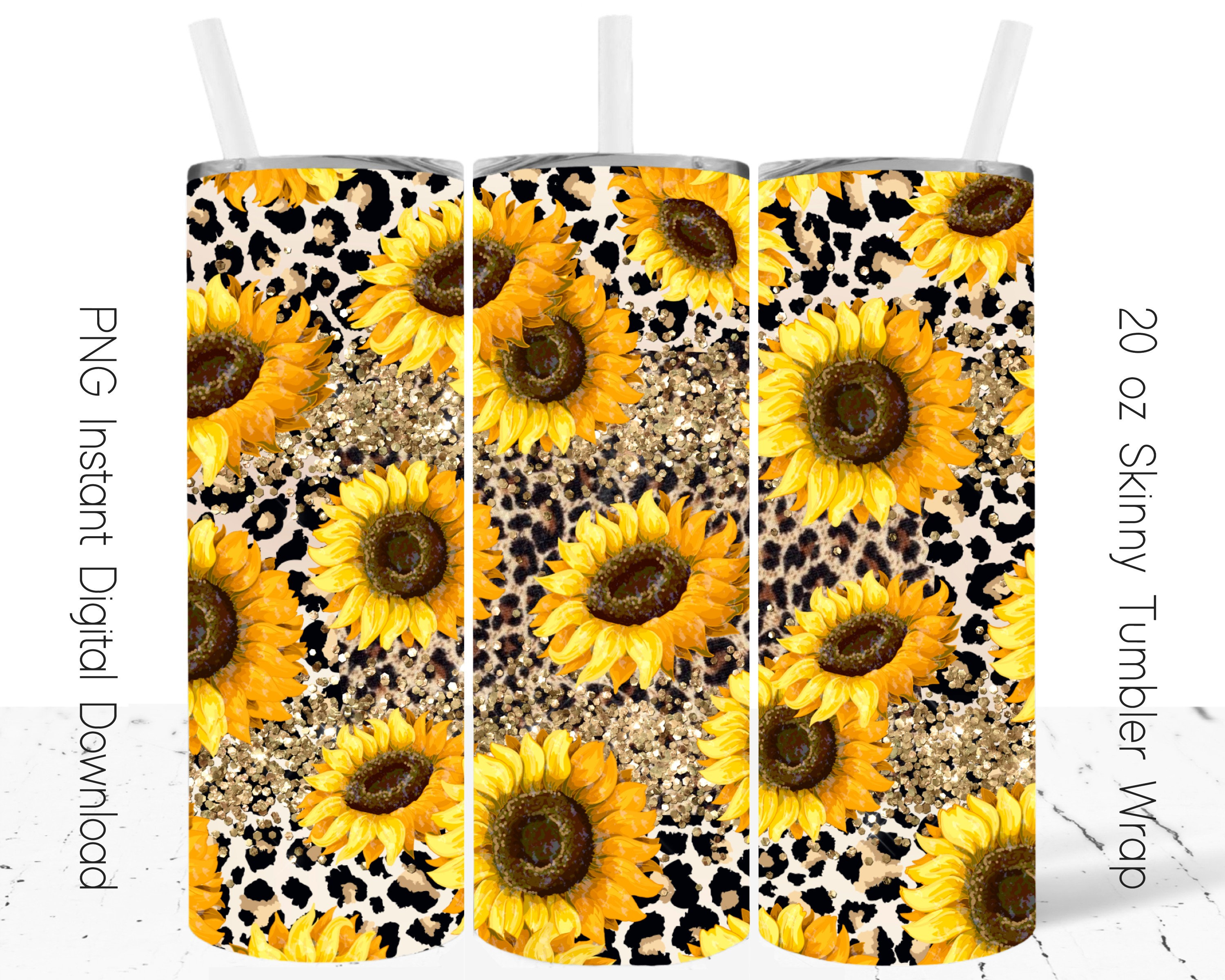 Sunflower, MomLife, Gold Glitter Leopard Print, Sublimation Printed Skinny 20  oz Tumbler