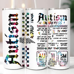 自閉症啓発タンブラーラップ昇華PNG 20オンス スキニー自閉症ワールドツアー引用タンブラーデジタルダウンロードパズルデザイン神経多様性