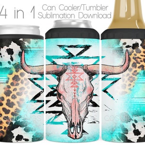 Western Bull Skull 4-in-1 Can Cooler Sublimation Design (Digital Download)