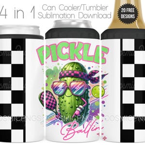 Divertente Pickleball 4 in 1 Can Cooler Wrap Sublimazione PNG Pickle Ballin Cooler Tumbler Cup Wrap Design Download Digitale Giocatore di Pickleball