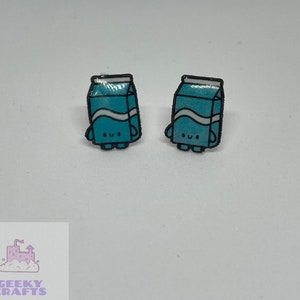 Cute Milk Carton Stud Earrings - Handmade Shrink Plastic Earrings