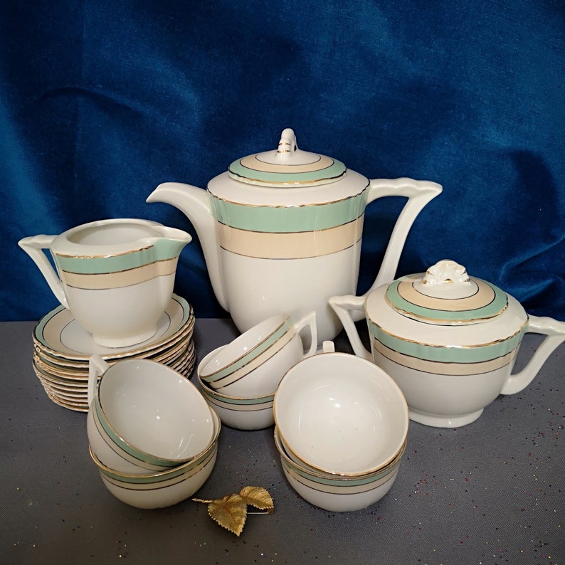 Vintage French tea set Mint Creamy Gold Teapot Food Etsy