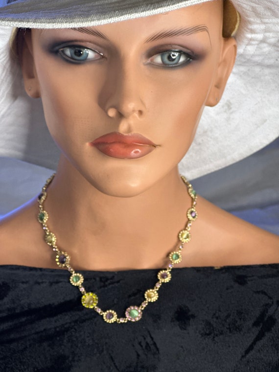 Vintage Multi-gemstone gold station Necklace