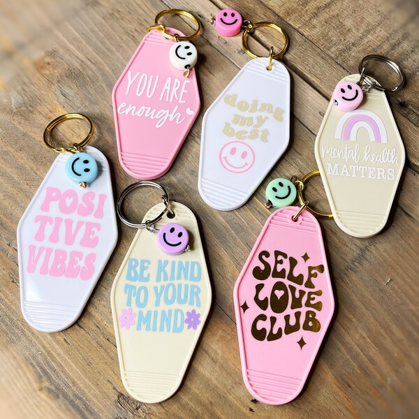 Positive Affirmation keychains, Motel Keychains, positive quote, motivational gift, self love club, positive vibes, mental health matters