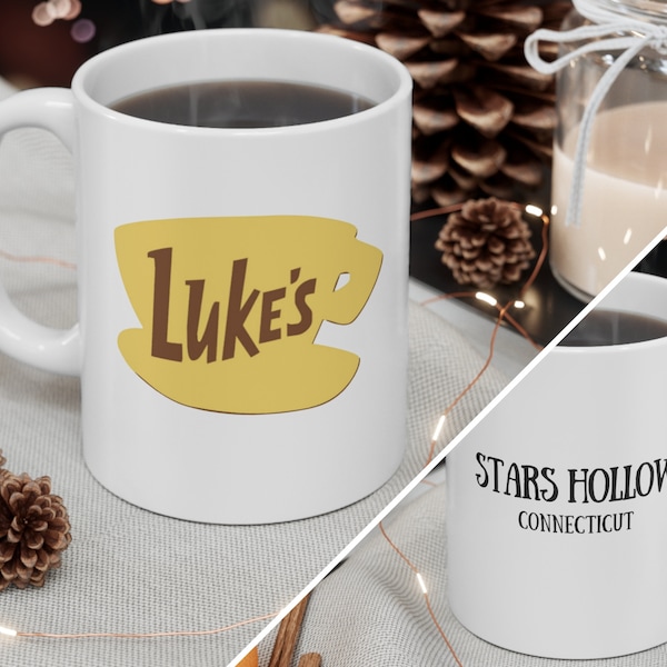 Lukes Diner Mug, 11oz Lukes coffee mug, Stars hollow mug, Gilmore girls gifts for fans, Double sided, Lukes Diner logo, Ceramic