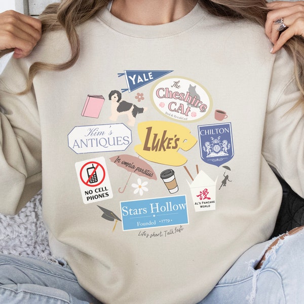 Gilmore girls sweatshirt | Luke's Diner sweatshirt | Colorful Gilmore girls merch | Stars Hollow | Cheshire Cat Pullover Gilmore girls gift