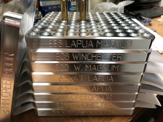 308 Winchester 30 06 Reloading block Tray CNC Solid Billet Aluminum By JoferUSA