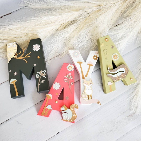 Woodland Nursery Decor - Woodland Animal Name Letters - Mushroom Nursery Wall Art - Whimsical Woodland Decor - Woodland Nursery Baby Sign
