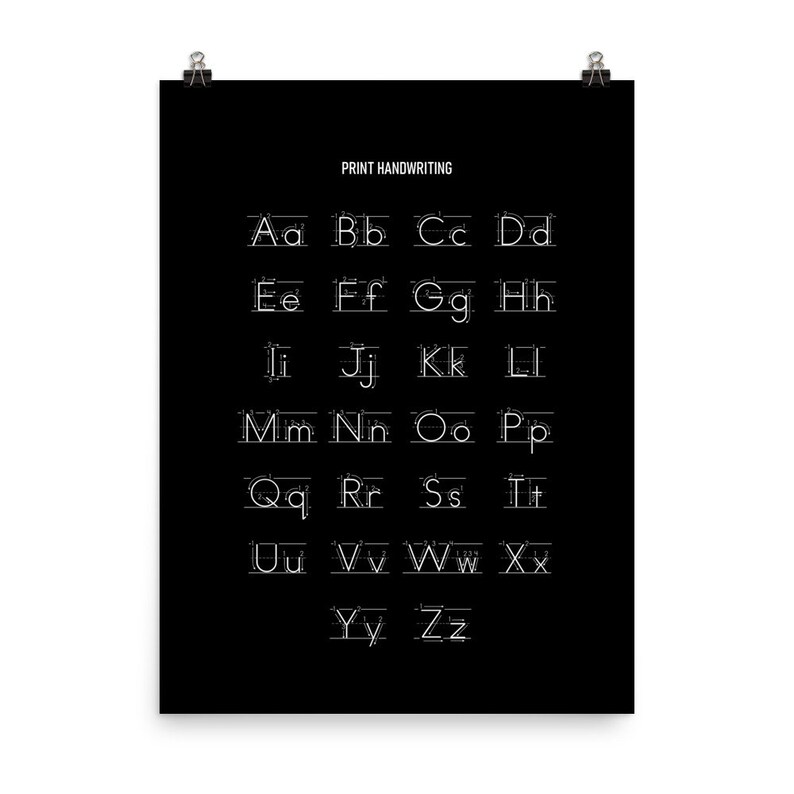 Classroom D\u00e9cor Black ABC Print Gift for Kids Homeschool English Print Alphabet Handwriting Poster