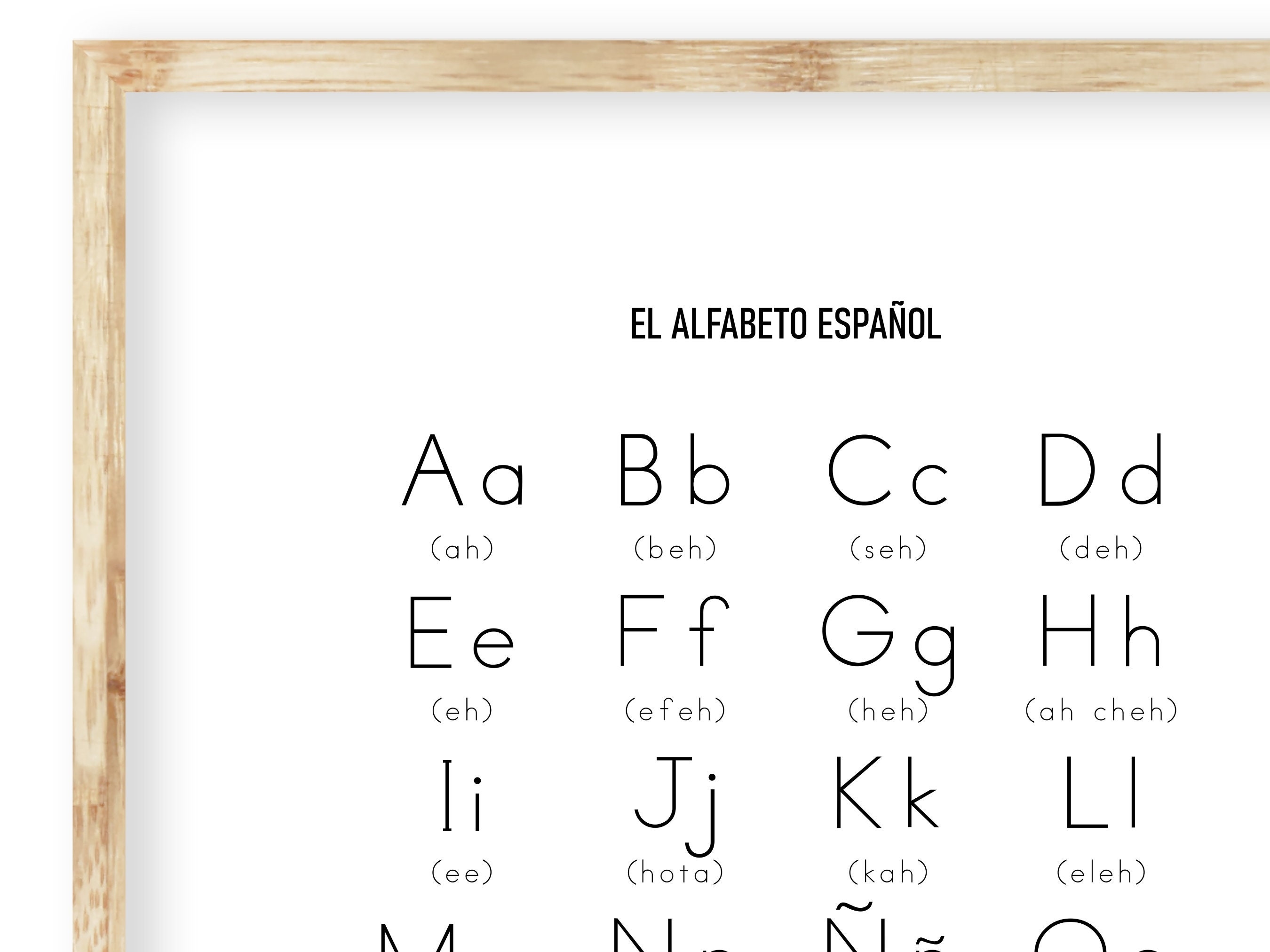 spanish alphabet poster with english pronunciation white etsy