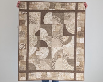 43x52 Fall Quilt - Extra Soft Neutral Geometric Patchwork Quilt - Cozy Throw Blanket Wall Art