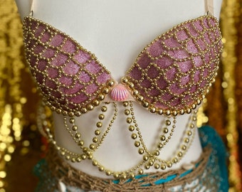 FLORIA - The Pearly Mermaid Collection - light pink sparkly top with golden beads - glitter by day and glowing at night