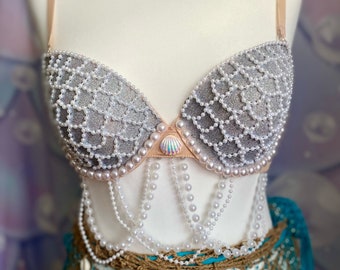 ARIA - The Pearly Mermaid Collection - silver sparkly top with white beads - glitter by day and glowing at night