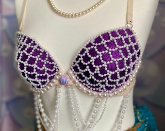 SELENA - The Pearly Mermaid Collection - purple sparkly top with white beads - glitter by day and glowing at night