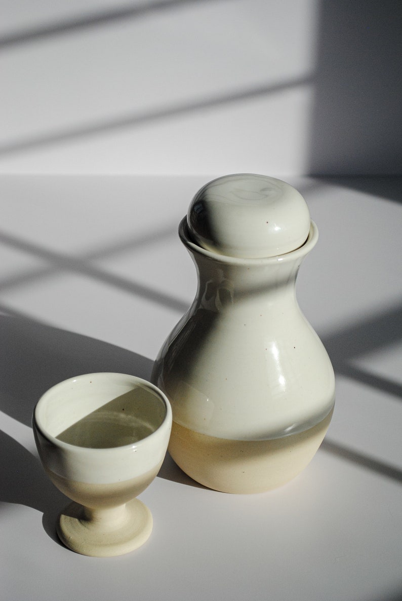 Elegant Handmade Ceramic Wine Carafe Artisan Stoneware Decanter: clay carafe, wine lovers gift, ceramic decanter, ceramic pitcher small. image 3