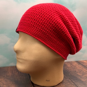 Red Australian Superfine Merino Wool Crocheted Slouchy hat, , hipster, beanie, winter or summer.