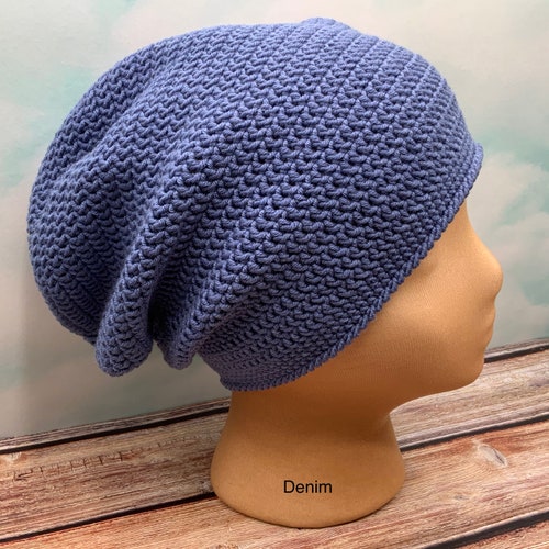Denim Australian Superfine Merino Wool Crocheted Slouchy shops hat, hipster, beanie, winter or summer, unisex, naturally soft, not itchy!