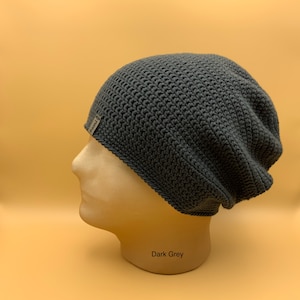 Dark Grey Australian Superfine Merino Wool Crocheted Slouchy hat, hipster, beanie, winter or summer.