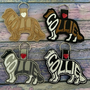 Collie Text Key Fobs, Sable, Tri-color, Merle or Bi-black available - Bag tag, purse charm