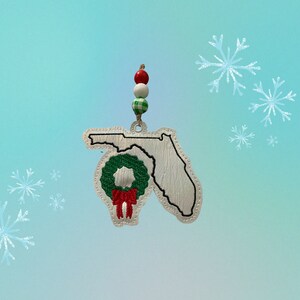 State Christmas Tree Ornaments-all 50 states available  State outline with wreath ornament  Beaded hanger