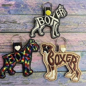 Boxer Text Key Fobs, snap tab, backpack tag, purse charm Gift for Boxer pet parents