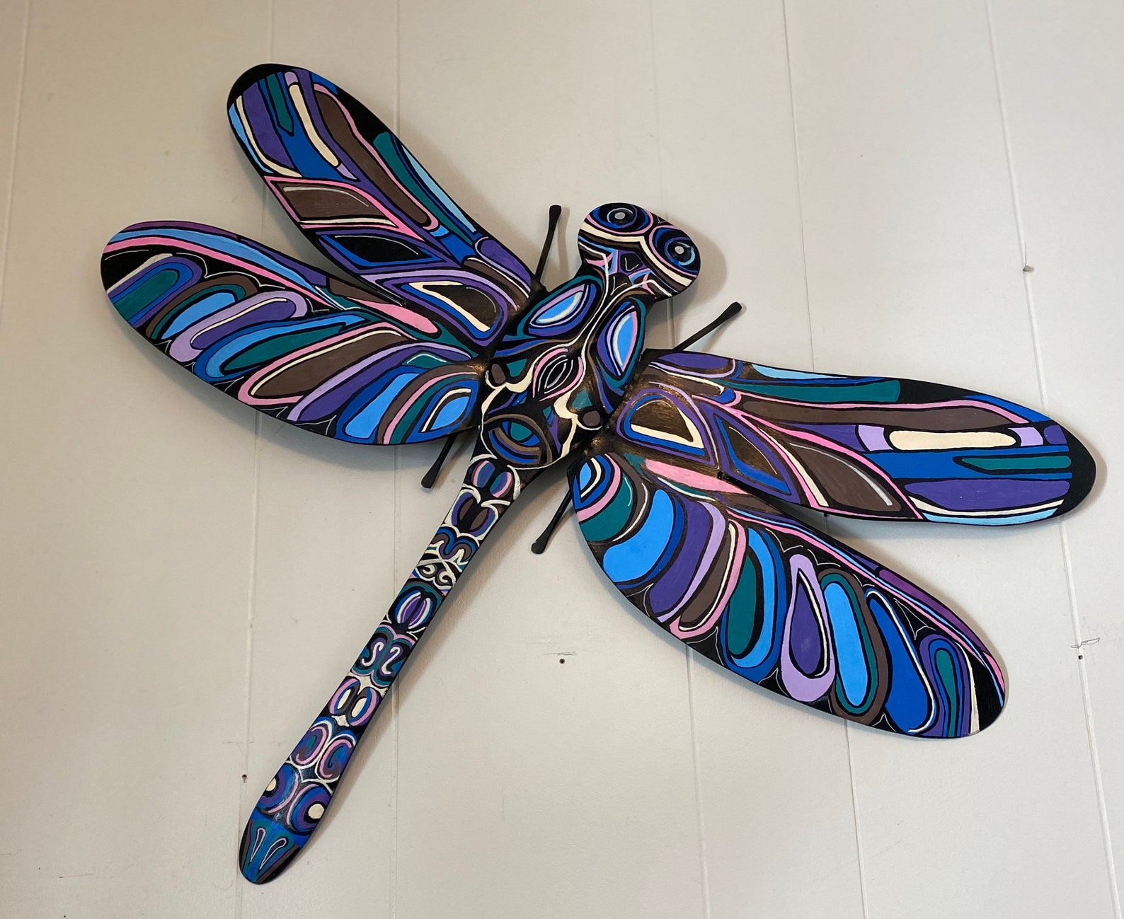 Hand Painted Metal Dragonfly Wall Art Garden Art Etsy