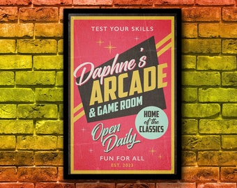 Personalized Vintage Arcade Poster Sign Man Cave Basement Game Room