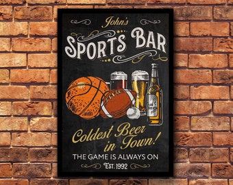 Personalized Sports Bar Poster Sign Man Cave Basement Beer