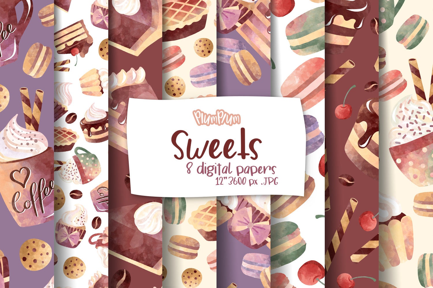 Sweets Digital Papers, Pastry Patterns, Digital Background, Seamless ...