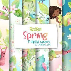 Frühling Digitales Papier, Frühlingsgrafik, Frühlingsmuster, Aquarellmuster, Scrapbook Elemente, Scrapbook Zubehör, Nahtloses Muster