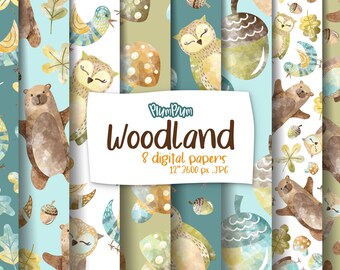 Woodland Digital Papers, Cute Animals, Surface Patterns, Fall Digital, Autumn Patterns, Fall Seamless, Cute Patterns, Hand Drawn Patterns