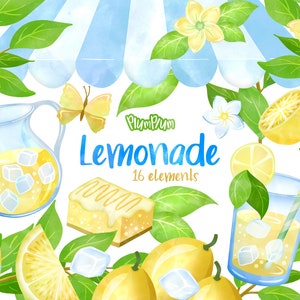 Lemon Clipart, Watercolor Lemonade, Summer Clipart, Lemon Scrapbook, Citrus Fruit Clipart, Cute Digital Lemons, Lemon Slices png