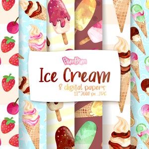 Ice Cream Digital Paper, Ice Cream Pattern, Seamless Pattern, Summer Graphics, Summer Pattern, Chocolate Ice Cream, Digital Scrapbooking