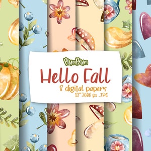 Fall Digital Papers, Seamless Patterns, Autumn Digital, Surface Patterns, Fall Seamless, Digital Background, Fall Background