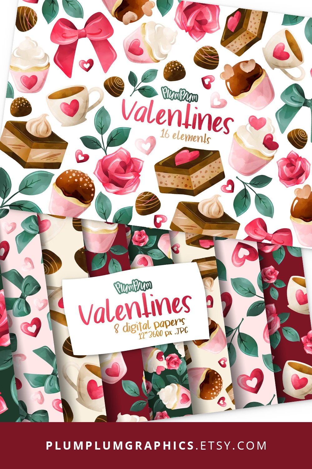 Valentines Digital Papers, Valentines Pattern, Heart Seamless, Seamless ...
