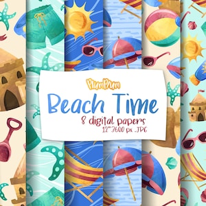 Beach Digital Paper, Summer Pattern, Summer Graphics, Vacation Digital Paper, Scrapbook Elements, Seamless Pattern, Seaside Pattern