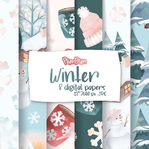 Winter Digital Papers, Winter Watercolor, Winter Patterns, Winter Girl, Winter Seamless, Winter Background, Surface Pattern, Scrapbooking