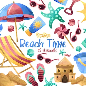 Beach Clipart, Summer Clipart, Summer Graphics, Vacation Clipart, Scrapbook Elements, Sand Castle Clipart, Sunglasses Clipart