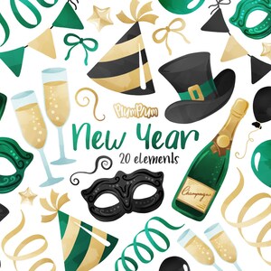 New Year Watercolor Cliparts, Nye Clipart, New Year Elements, New Years Eve, Nye Elements, Nye Watercolor, New Year Clipart, New Year Png